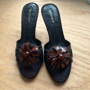 Enzo Angiolini Black and Brown Floral Mules